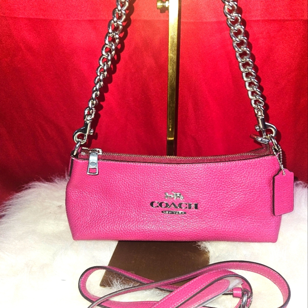 Coach Charlotte Shoulder Soft Leather Bag w/2 straps Chain/Leather